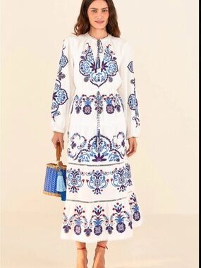 FARM Rio | Dresses | Nwt Farm Rio Blue Tile Dream Maxi Dress